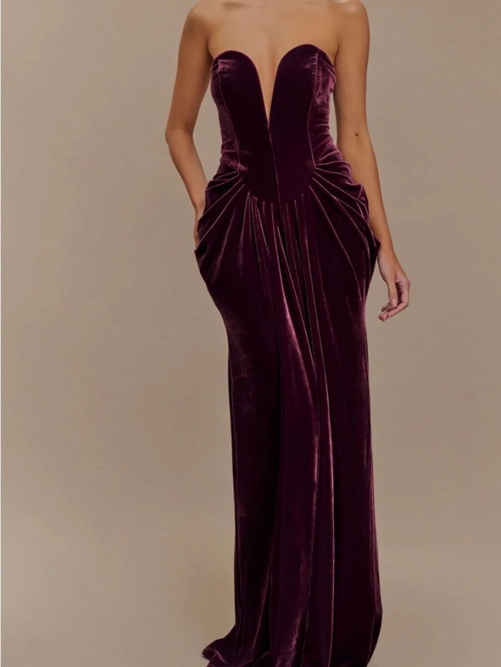 Meshki Strapless Velvet Gown in Plum